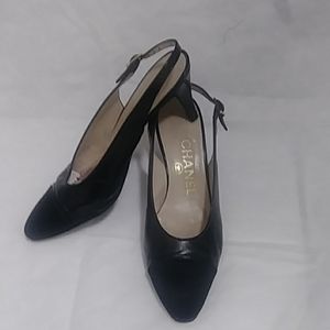 CHANEL Black Sling Backs